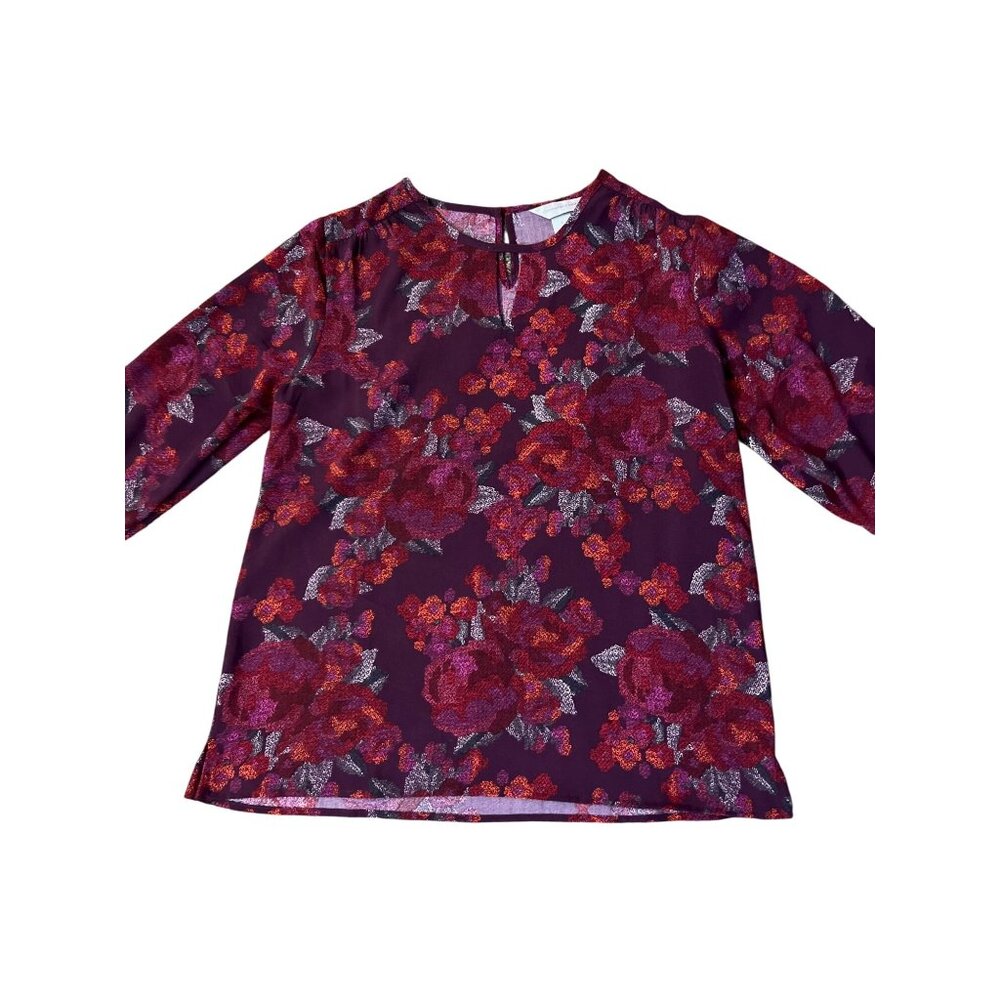 Christopher & Banks Women’s Blouse S Burgundy Floral Long Sleeve NEW - Picture 4 of 15